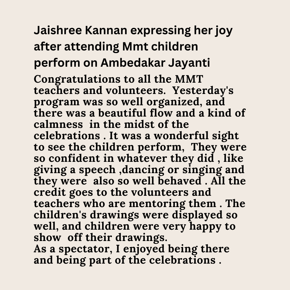 feedback jaisree kannan in Mmt performance ambedkar jayanti